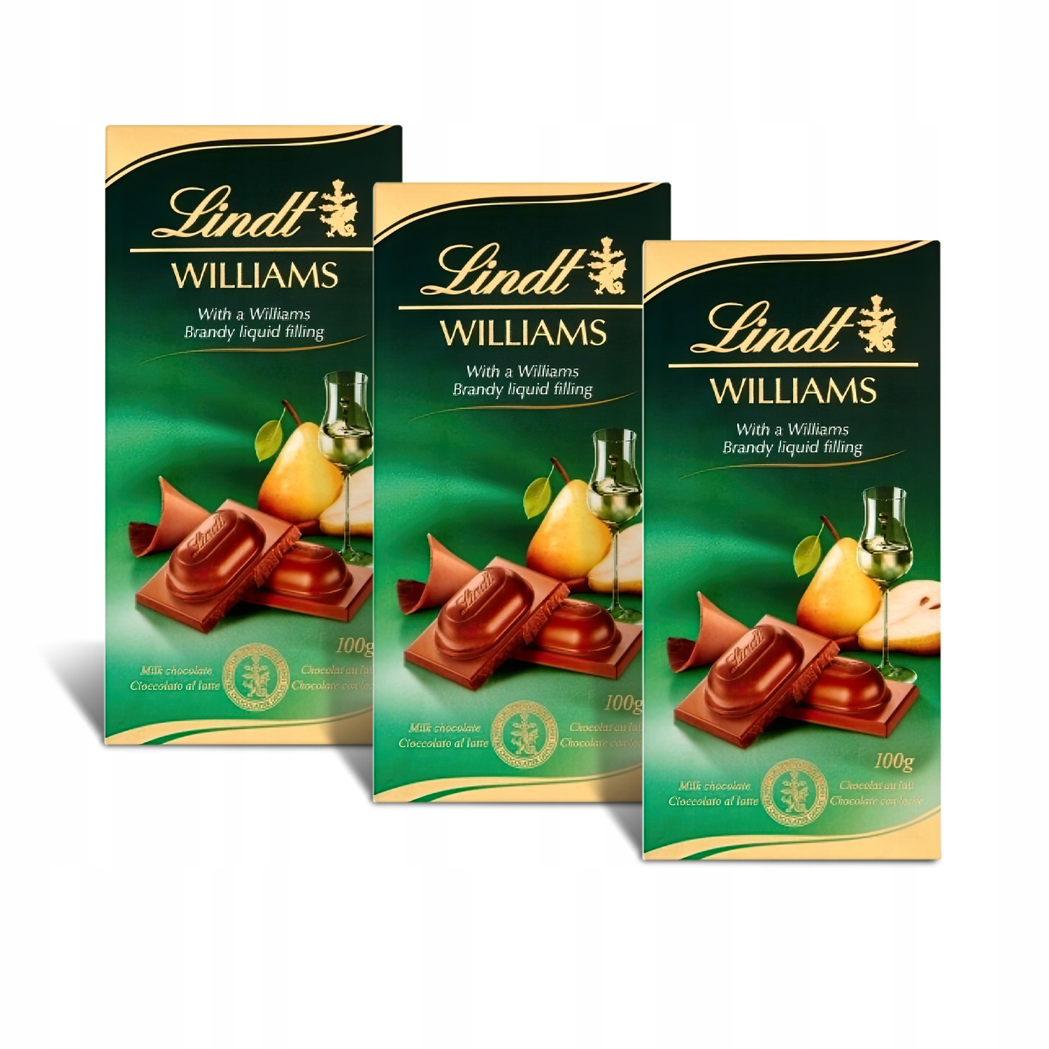 Lindt Czekolada mleczna z płynnym nadzieniem Williams Brandy 100g x3