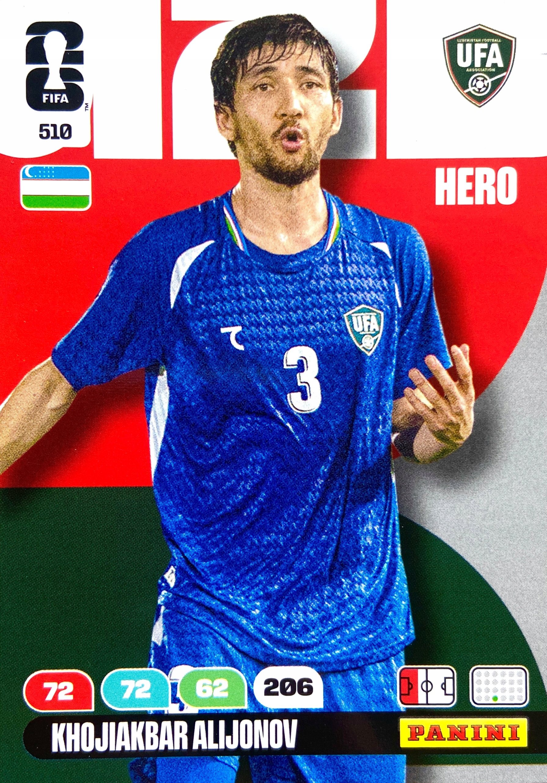 Panini Fifa World Cup 2026 karta piłkarska Hero 510 Alijonov Uzbekistan