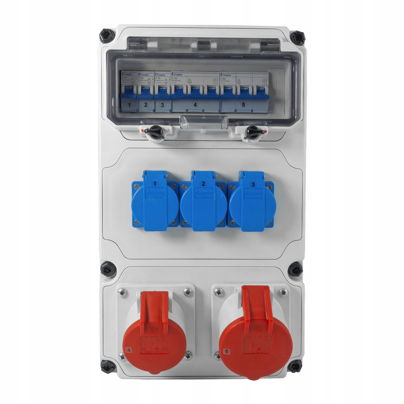 Stavební rozvaděč 1x32A 1x16A Cee 400V 2x16A 230V Schuko IP44 Bals