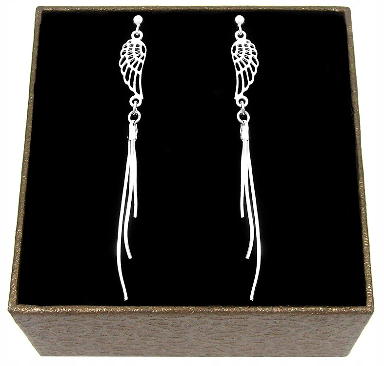 Wiszące Długie Kolczyki Srebrne Skrzydła Anioła Linki Srebro Próby 925 A19
