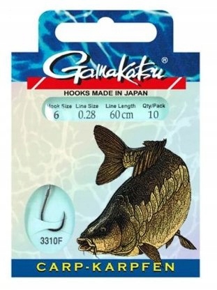 Haczyki Gamakatsu Wiązane LS-3310 Carp 0,28mm 4 10 Gold 60,00cm