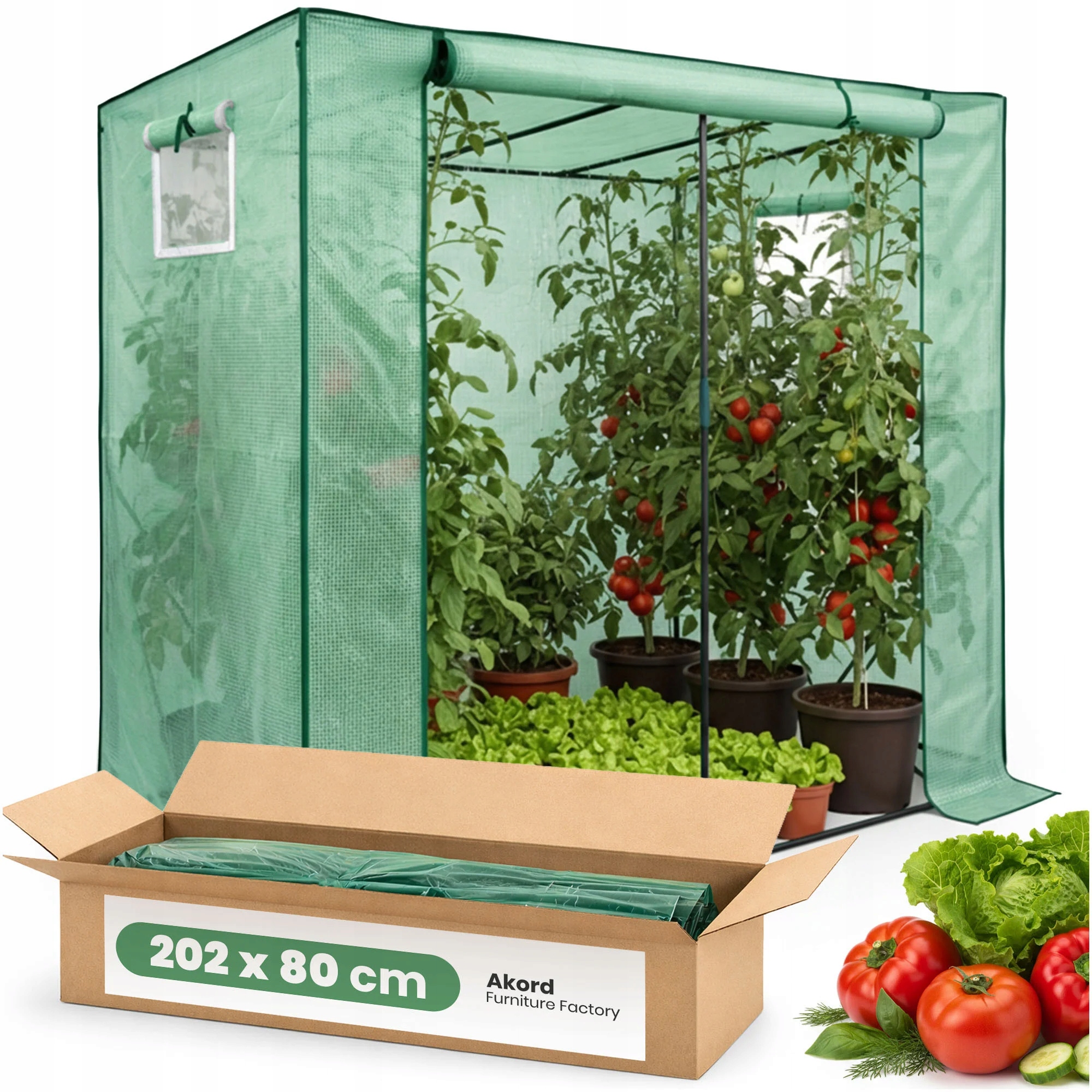 Fóliový skleník domek 202x80x170 cm zelený 1 dveře 2 okna Uv filtr