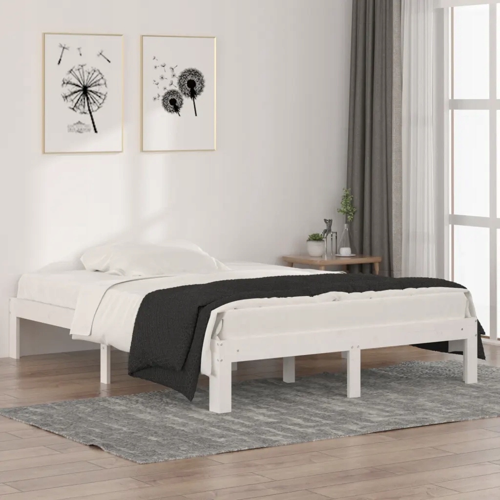 Rám postele bílý masivní dřevo 135 x 190 cm dvojlůžko Bílá 810341