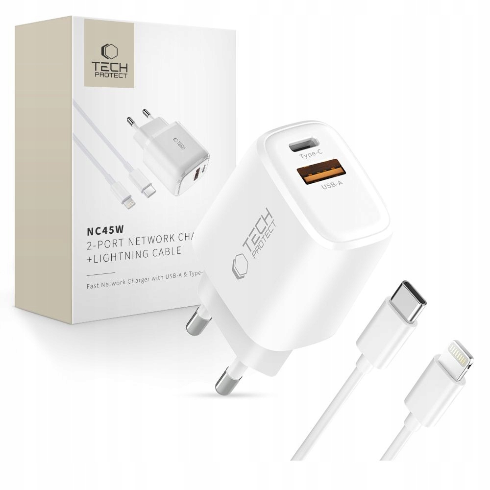 Tech- Protect NCA45W- Gan 2- Port Network Charger Pd 45W QC3. 0 Lightning