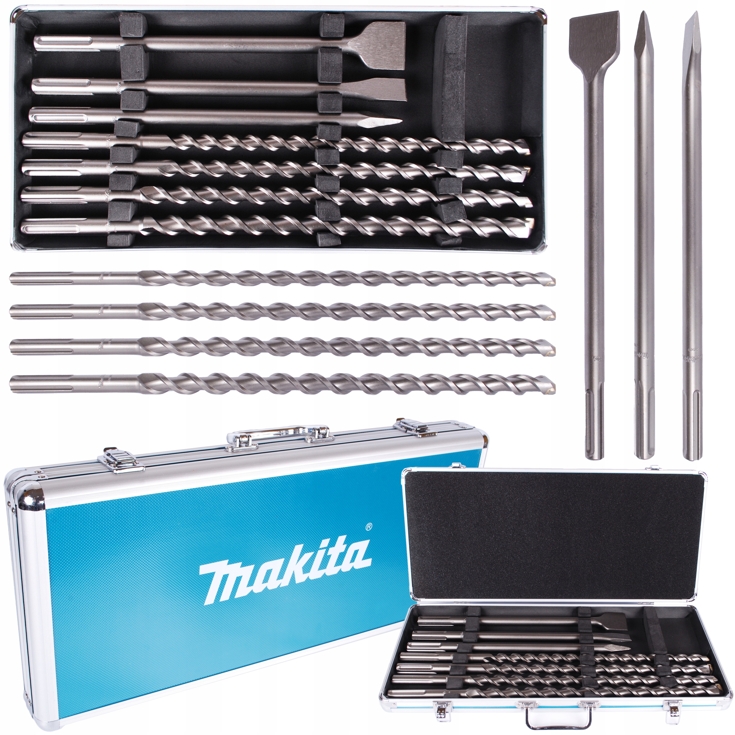 Makita Sds-max D-42494 Zestaw dłut i wierteł 7SZT. Mur,Cegła,Beton+ Walizka