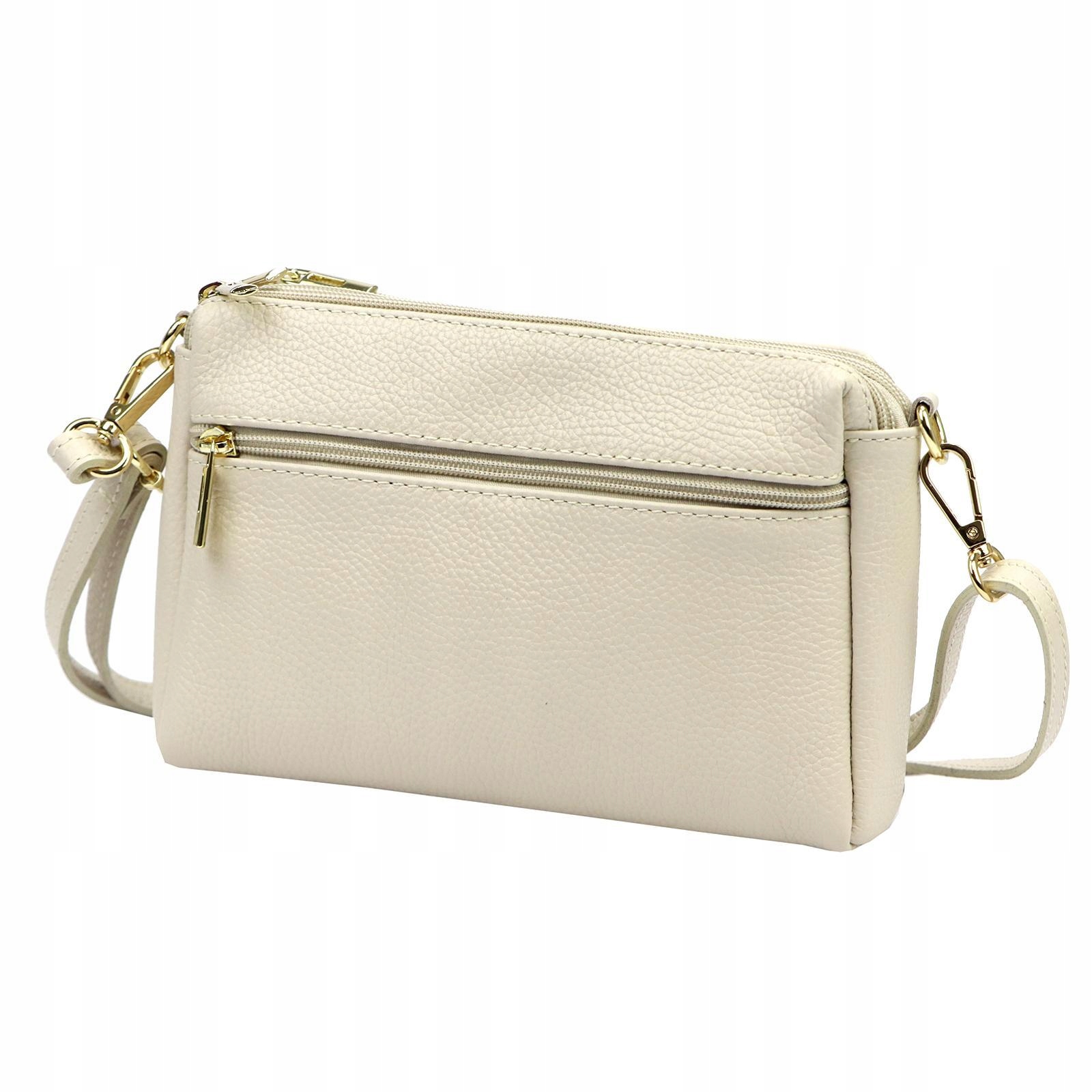 Torebka skórzana damska mała na ramię trójkomorowa Luka Dollaro beżowa