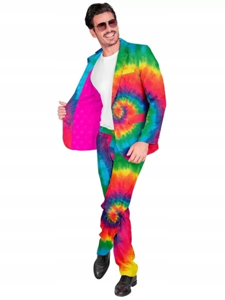 Pánský Oblek Barevný Rotující Kruh Hippi Karneval Zábava XL