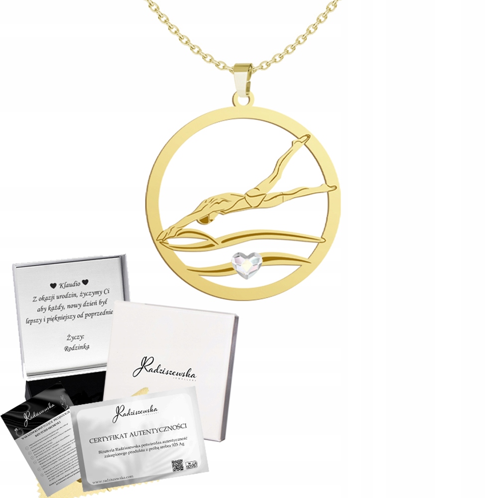 Zlatý náhrdelník Plavec Plavání Řetízek Stříbro 925 Dárek Gravírování Bonus