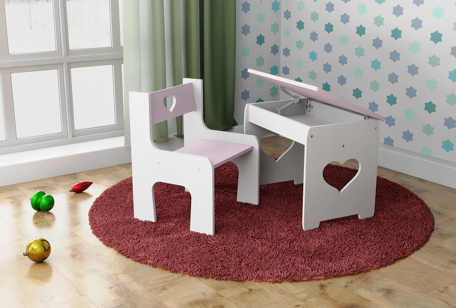 Dwa Krzesełka i stolik otwierany ze schowkiem różne kolory Kolekcja Kids