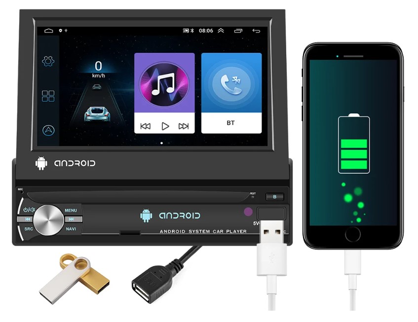 RADIO SAMOCHODOWE 1 DIN ANDROID GPS USB WIF WYSUWANY EKRAN Model 1DINAND