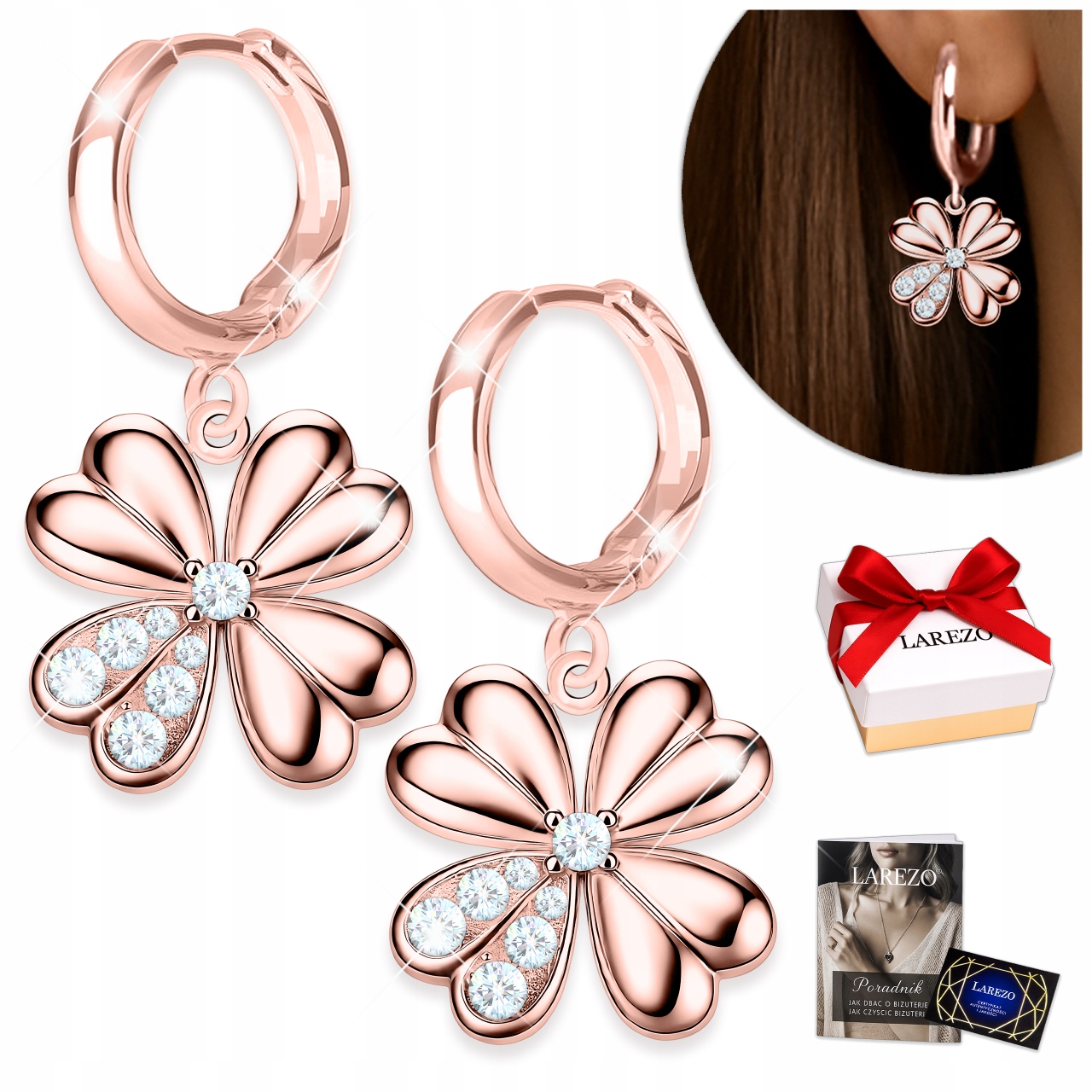 Pozlacené Náušnice s jetelem a kubickým zirkonem, visící jetel, Stříbro 925