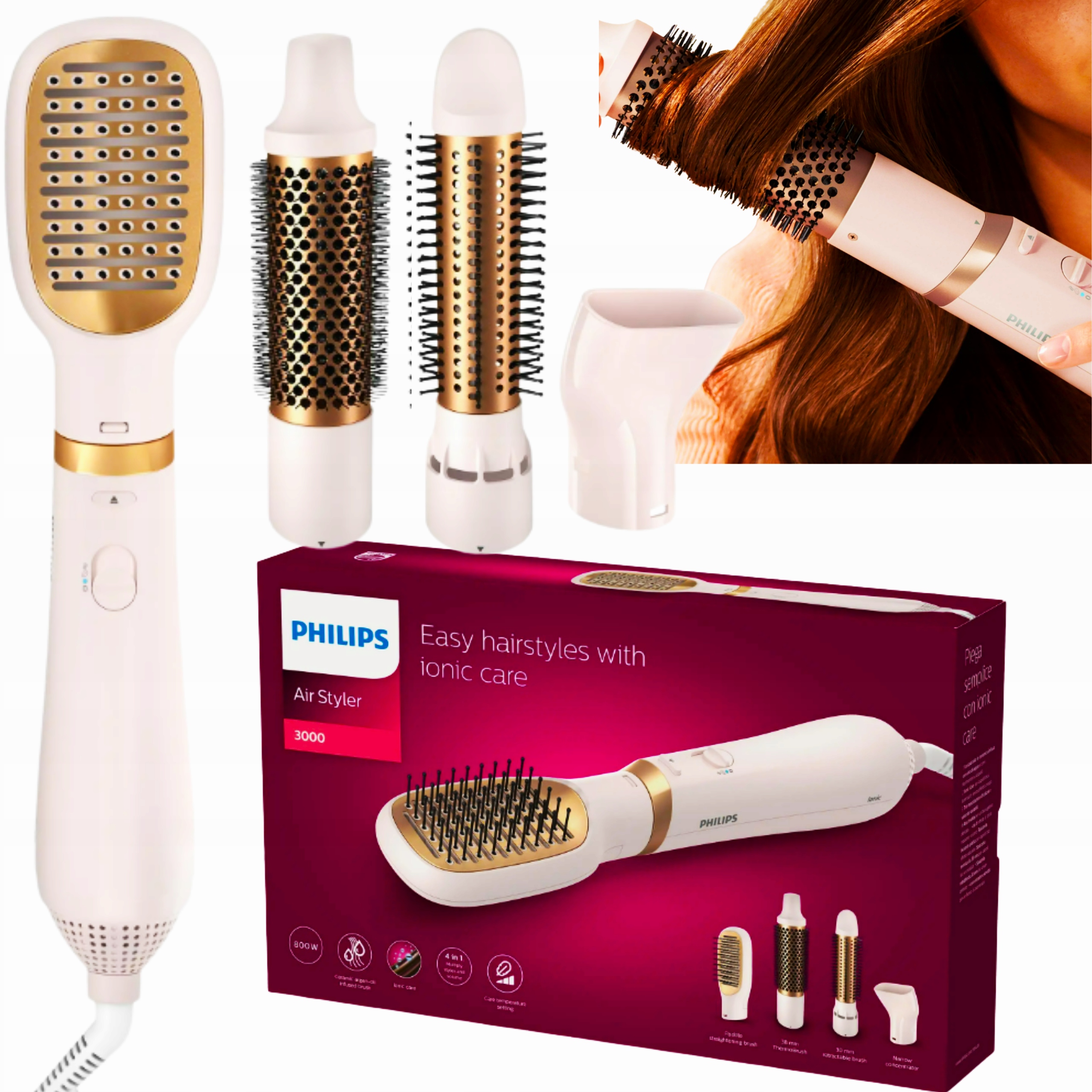 Jonizująca Suszarko-lokówka Philips Szczotka 2w1 Stylizacja Suszenie 800W