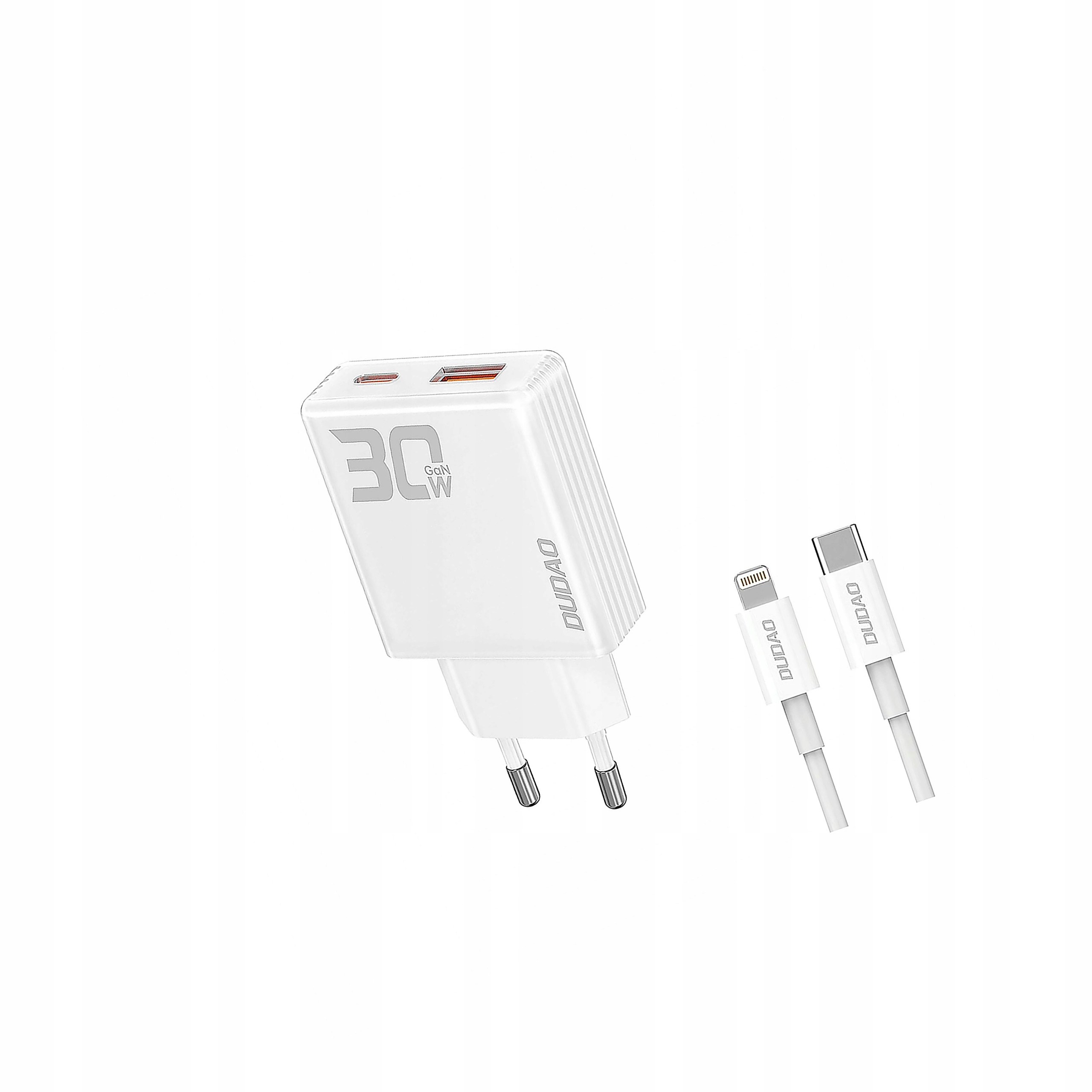 Ładowarka sieciowa GaN Dudao A30EUL 30W Usb-a Usb-c kabel Lightning