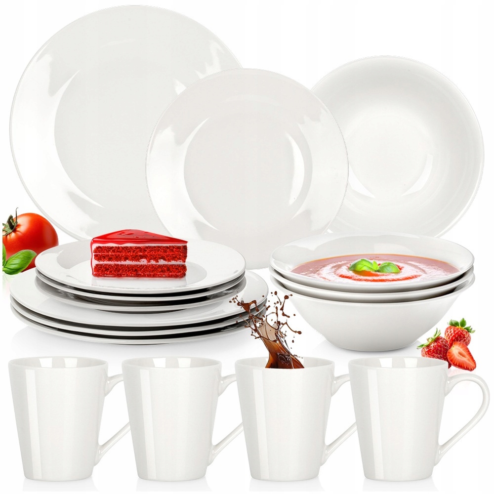 Sada jídelní servis porcelánová, bílá, 16 ks