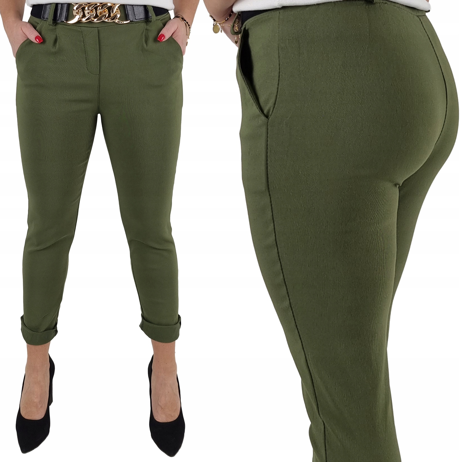 #ELASTYCZNE - SPODNIE - DAMSKIE - W GUMKĘ - PASEK#