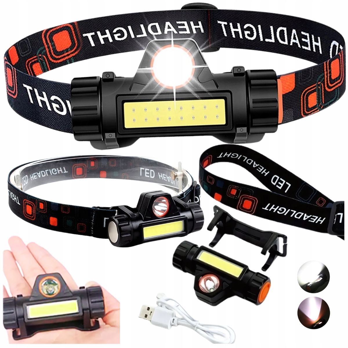 Czołówka Latarka Cob Led Akumulatorowa Usb Z Magnesem Regulowana 4w1 Mocna