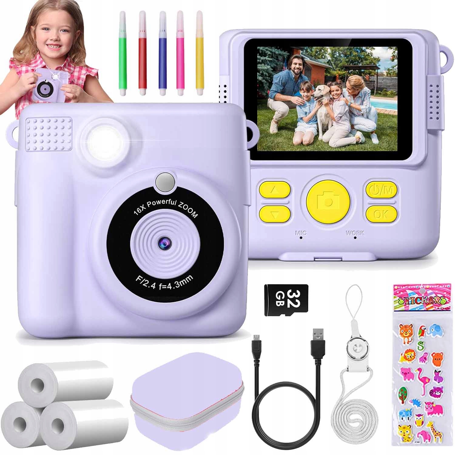 Mini Tiskárna Termálního Tisku Instantní Fotoaparát Pro Děti a 3 Rolek