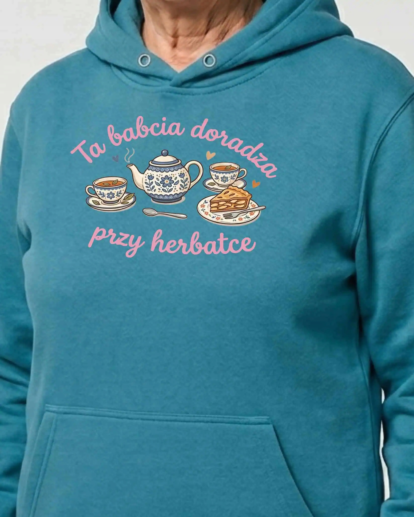 Mikina s kapucí Dárek pro babičku Čaj u babičky Modrá L