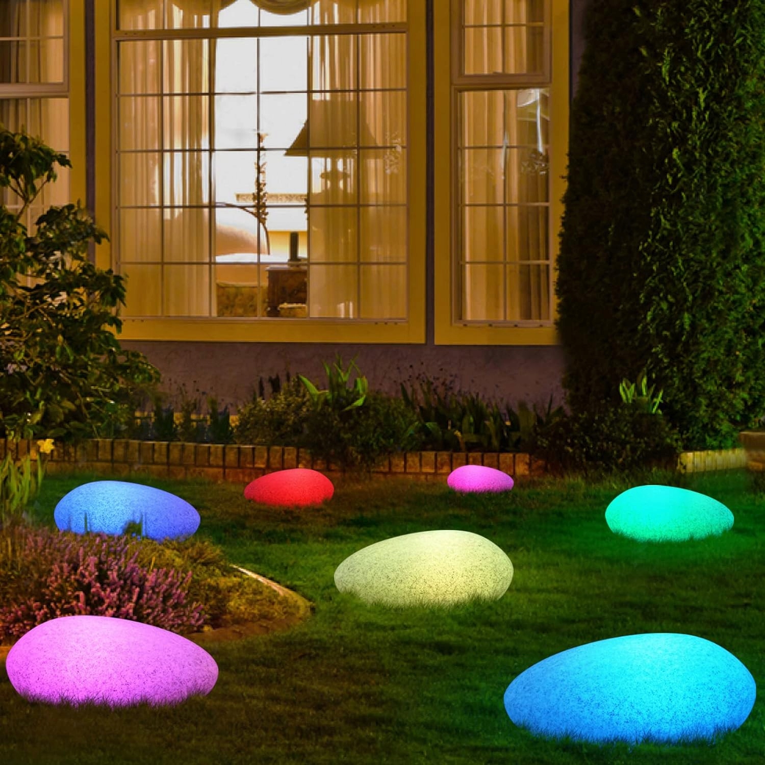 lampa solarna ogrodowa LED RGB, kamienie słoneczne wodoodporne 40 cm