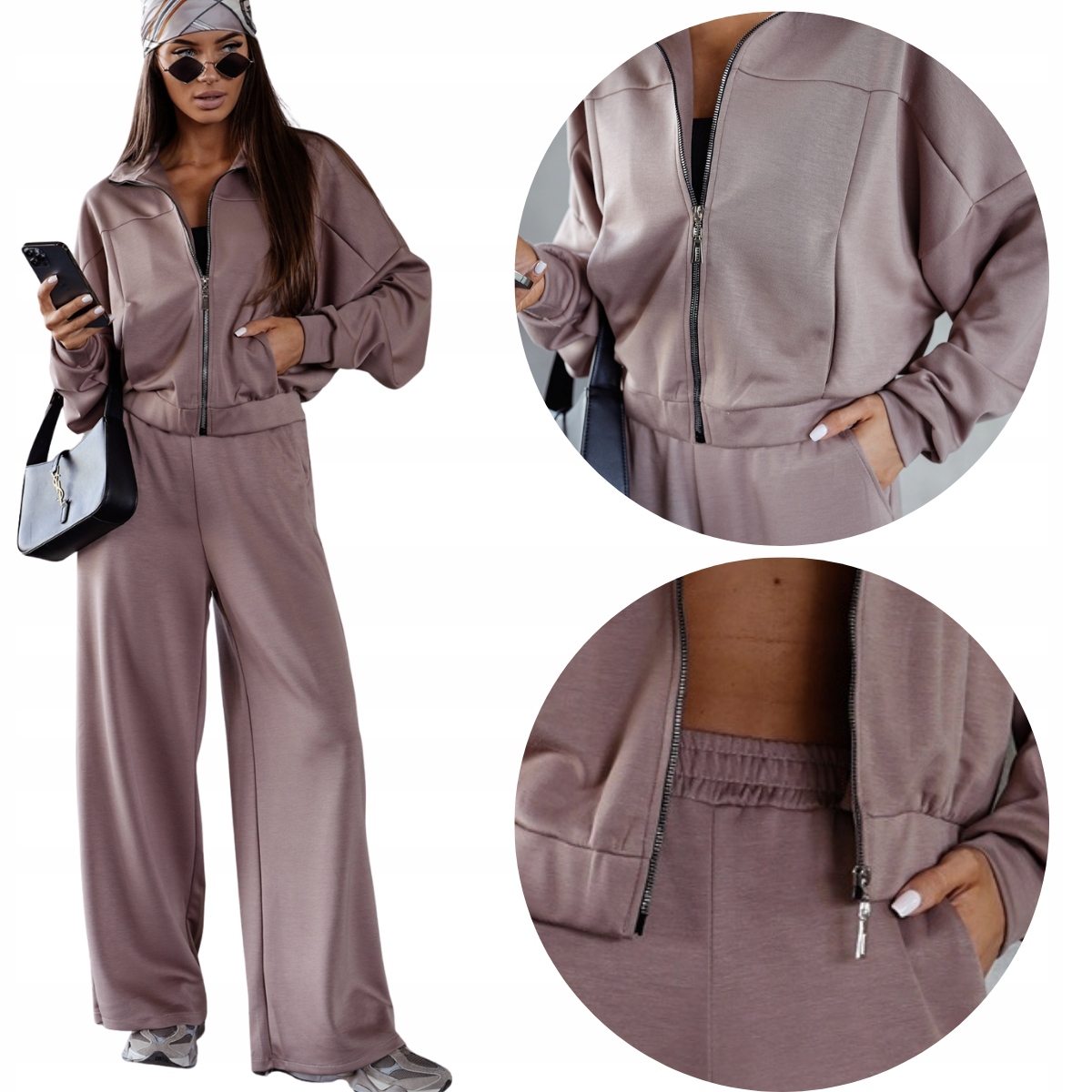 Teplákovka viskózové oversize široké kalhoty cappuccino 821109 L/XL