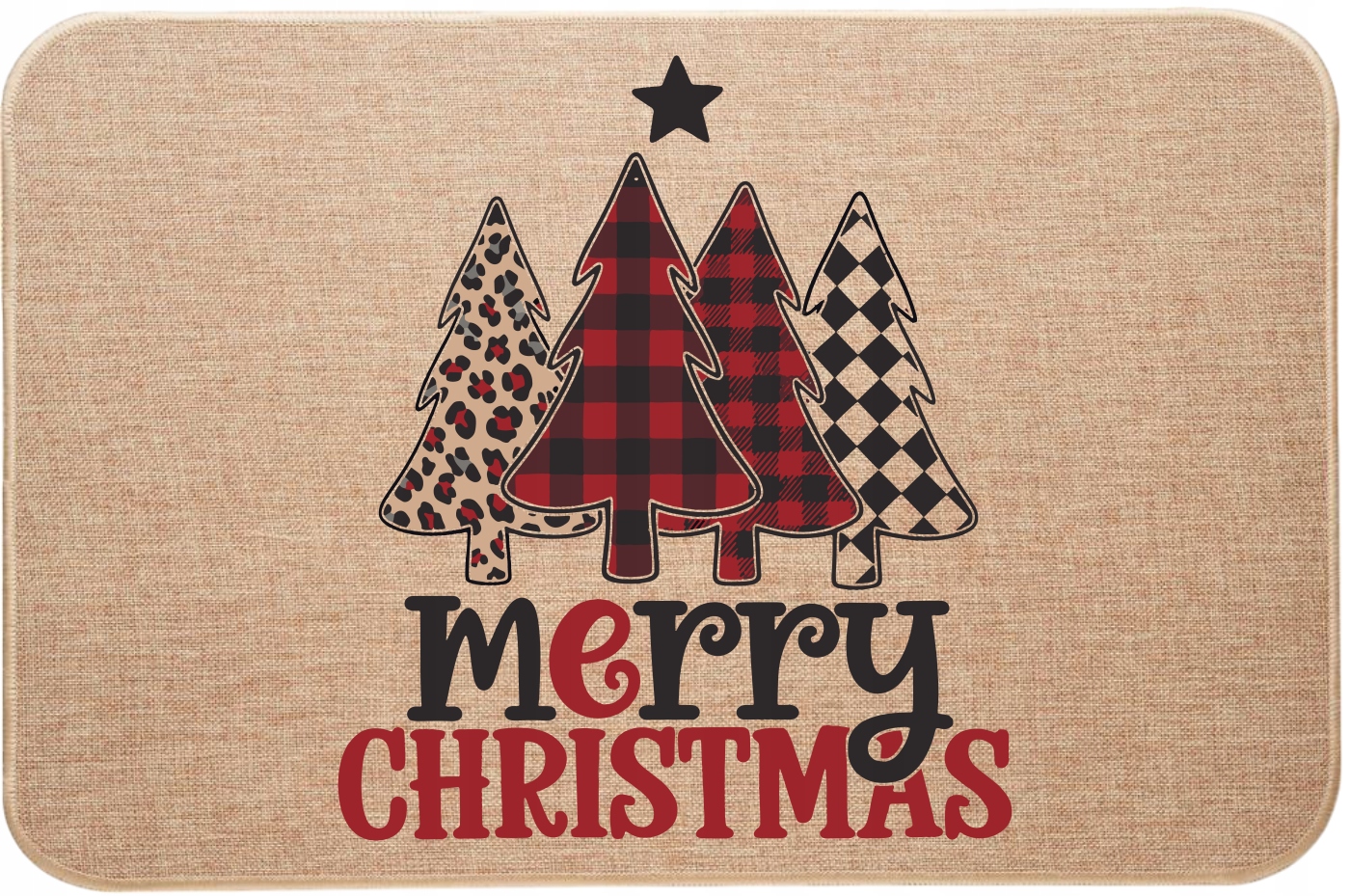 Vánoční lněná rohožka s vánočními stromky Merry Christmas Veselé Vánoce