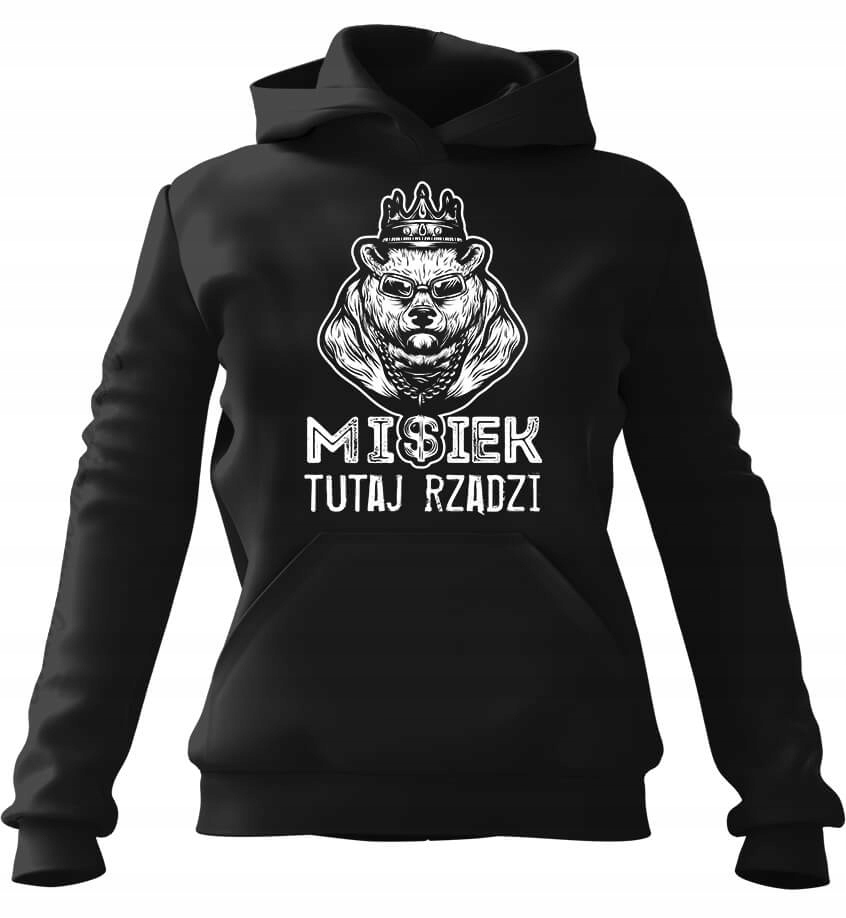 Bluza Męska z kapturem Misiek rządzi Czarna 4XL Dla Niego Faceta Męża Chłop