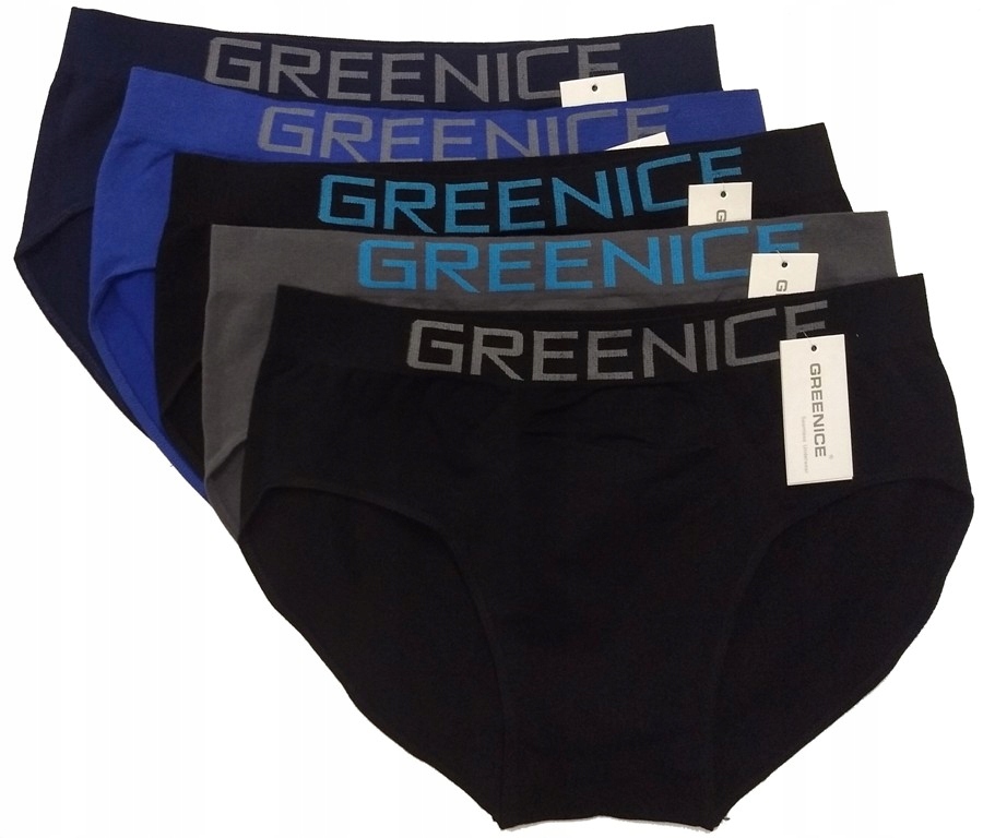 5x Slipy Bezszwowe majtki męskie Greenice Czarne+ 130cm 4XL 5XL