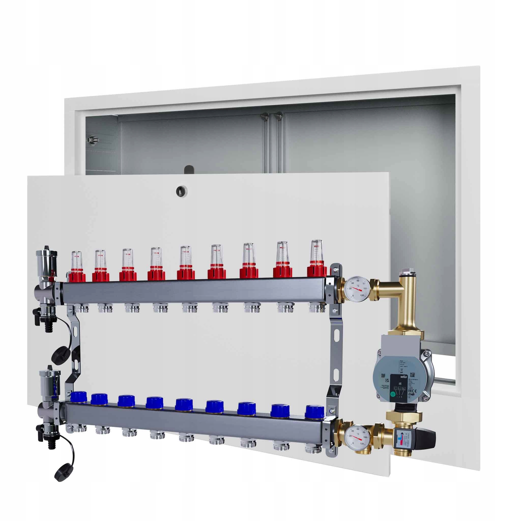 Nerezový rozdělovač pro podlahovku 9 čerpadlo Wilo a podomítkový box