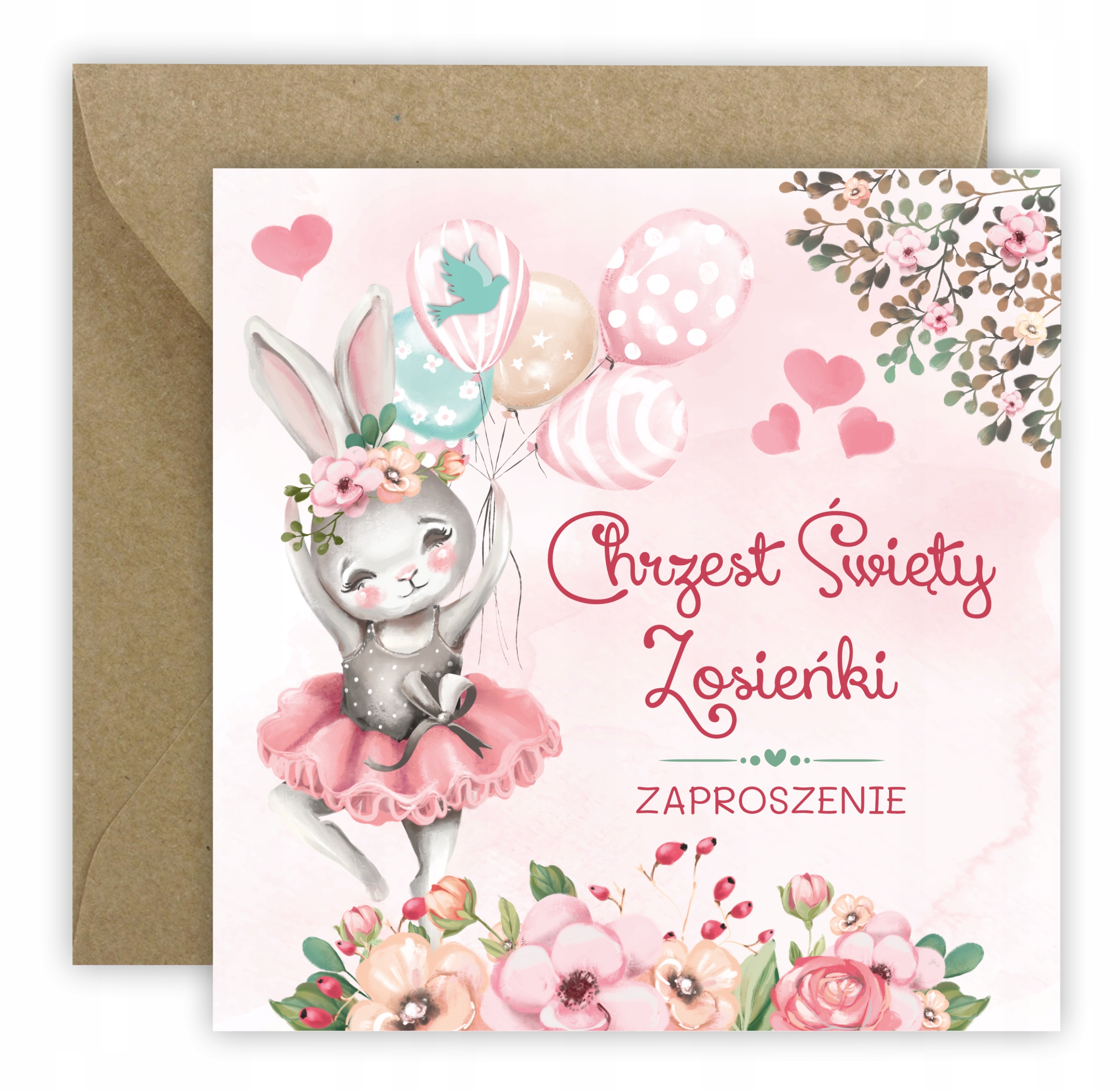 ZAPROSZENIA NA CHRZEST + KOPERTA + IMIĘ