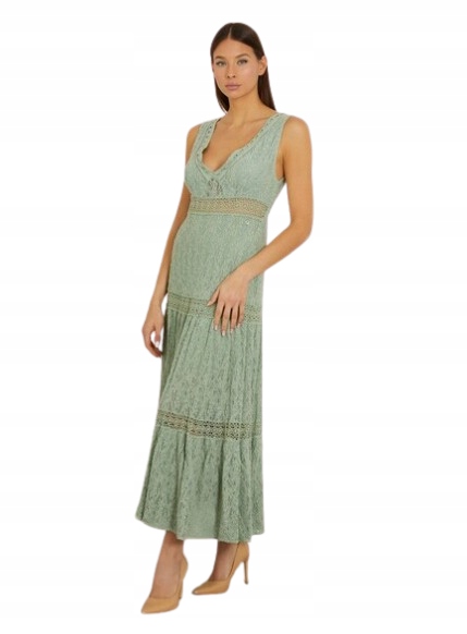 Guess Zelené Šaty MIDI S Prolamovanými Vložkami Na Ramínkách L Gnm