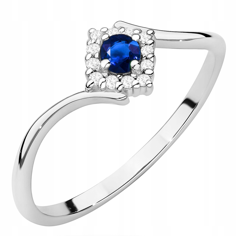 Zlatý Prstýnek Zásnubní pr. 585 se Safírem 0.15 ct a Brilianty 14k