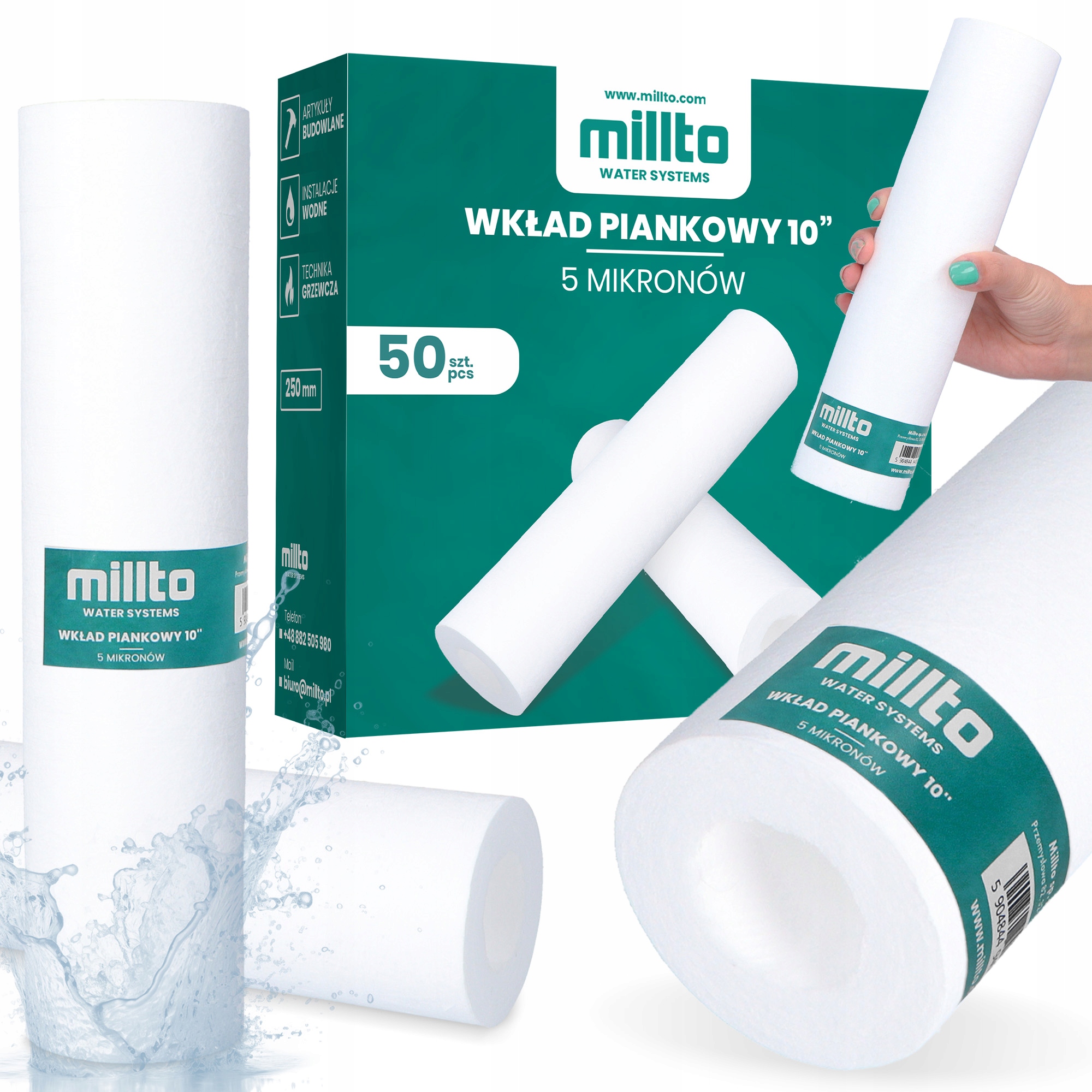 50 x Filter Vody 10 Penová Vložka Filtračná 5 Polypropylénový mikrón G3-M