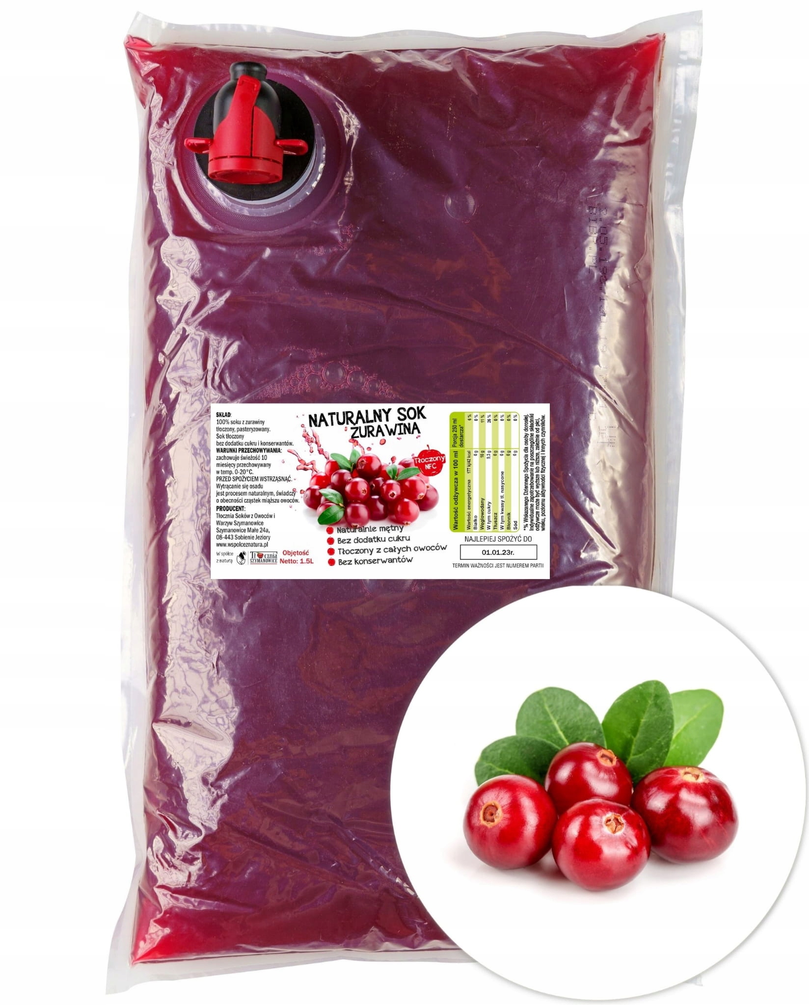 

Sok z żurawiny 100% tłoczony naturalny 1,5L