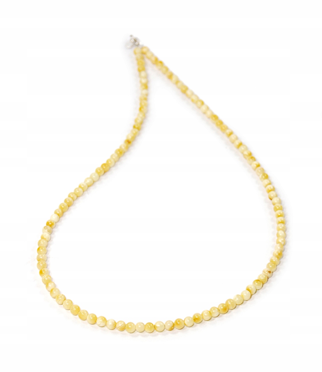 Náhrdelník z přírodních Jantarů hladké kuličky 4 mm jantar stříbro 60 cm