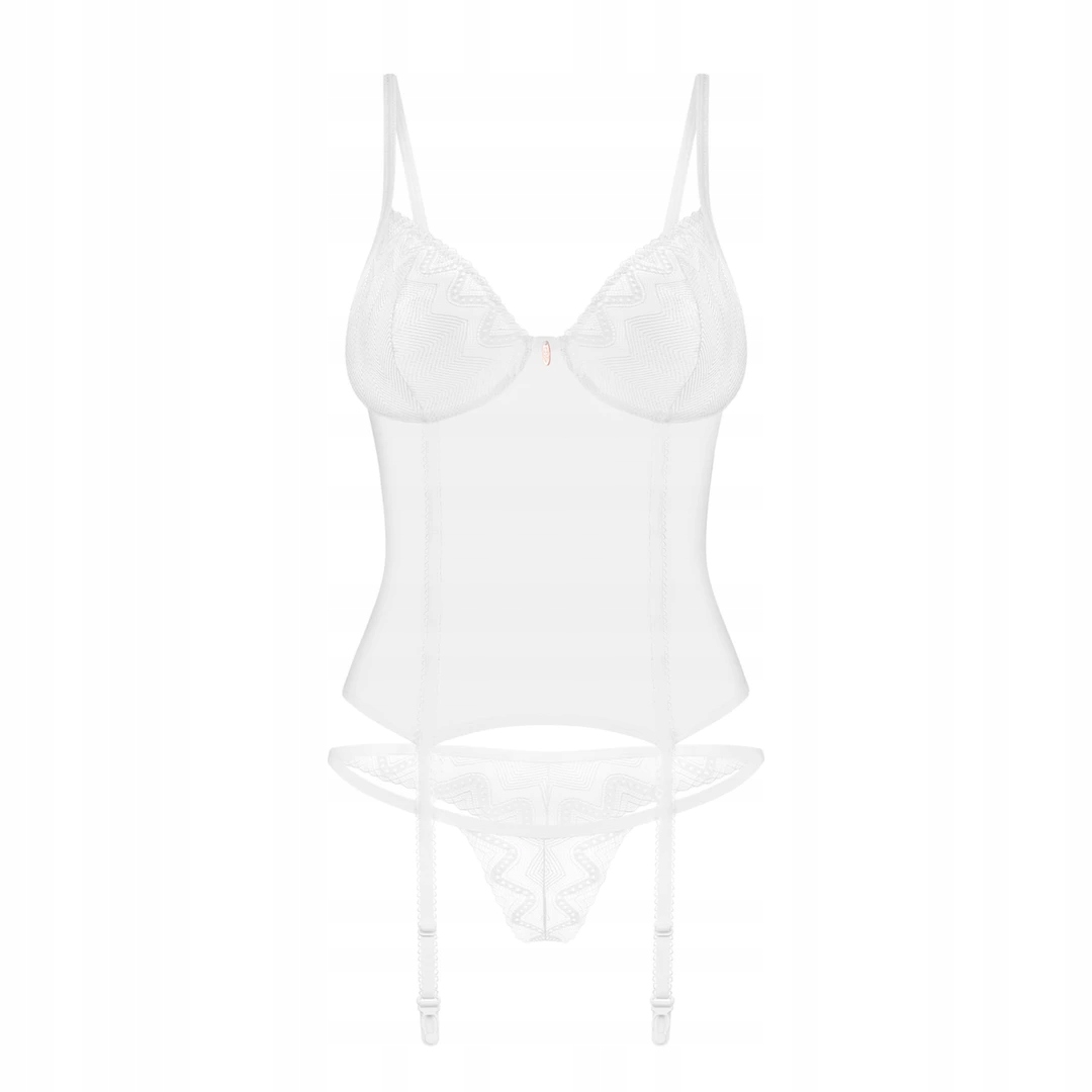 Obsessive Alissium komplet bílý korzet tanga M/L s krajkou