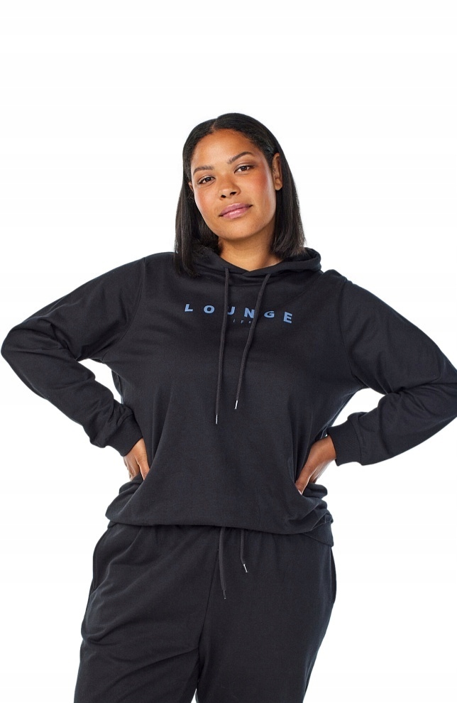 Zizzi Pohodlná Černá Mikina S Kapucí Nápis Modrá 042C 56