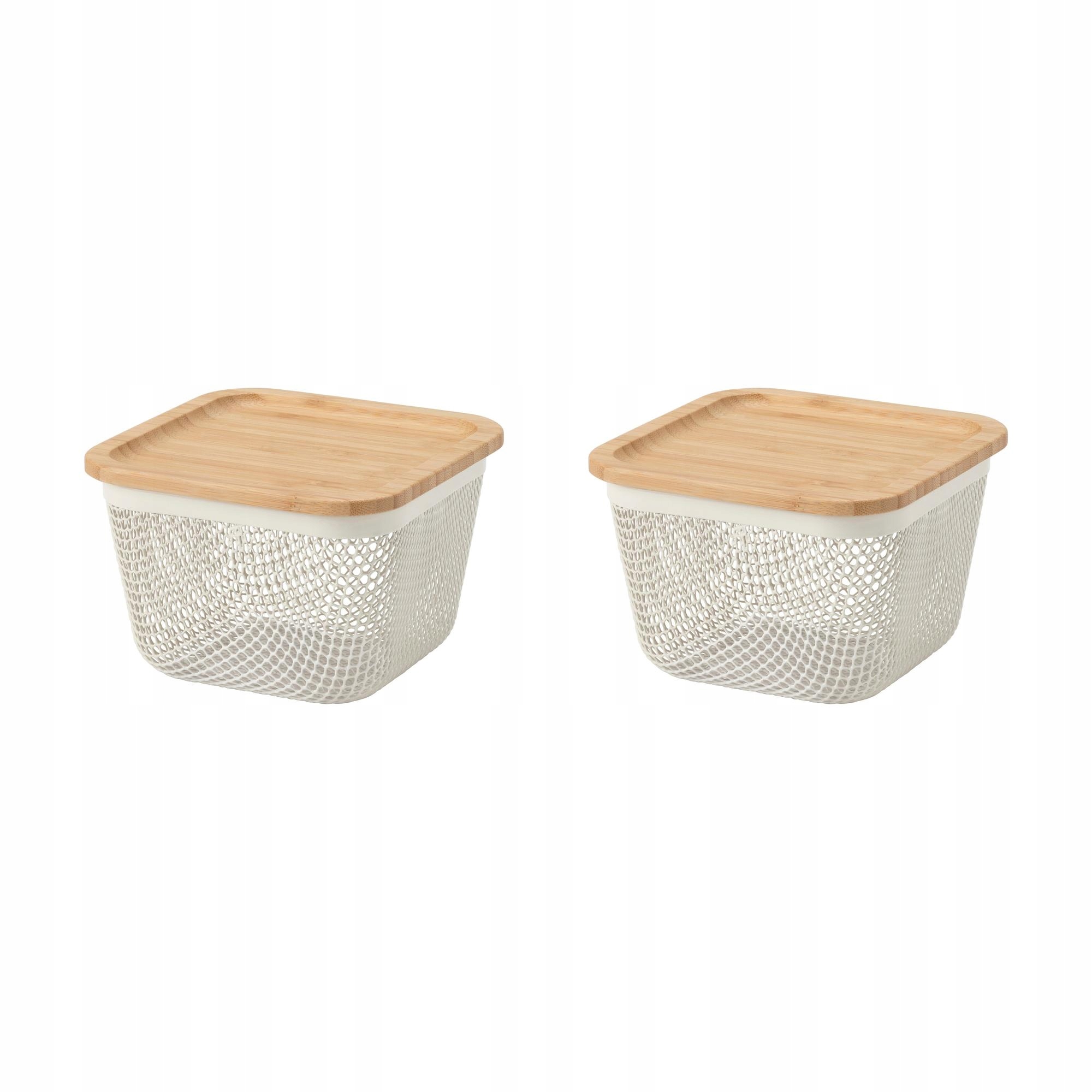 2 ks Koš na potraviny s bambusovým víkem 15x15x11 cm