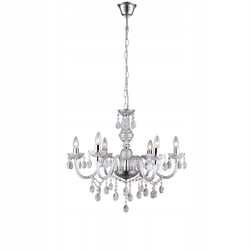 Závěsná lampa lustr Cuimbra 6 transparentní chrom křišťály klasický