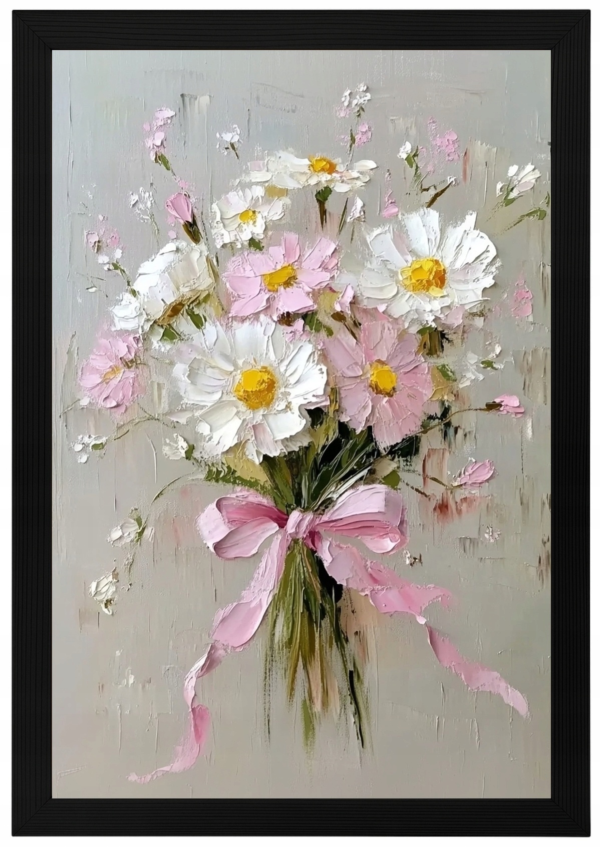 Plakát Rámeček Dřevo Olej Impasto Polní Květiny Sedmikrásky Kytice 40x60