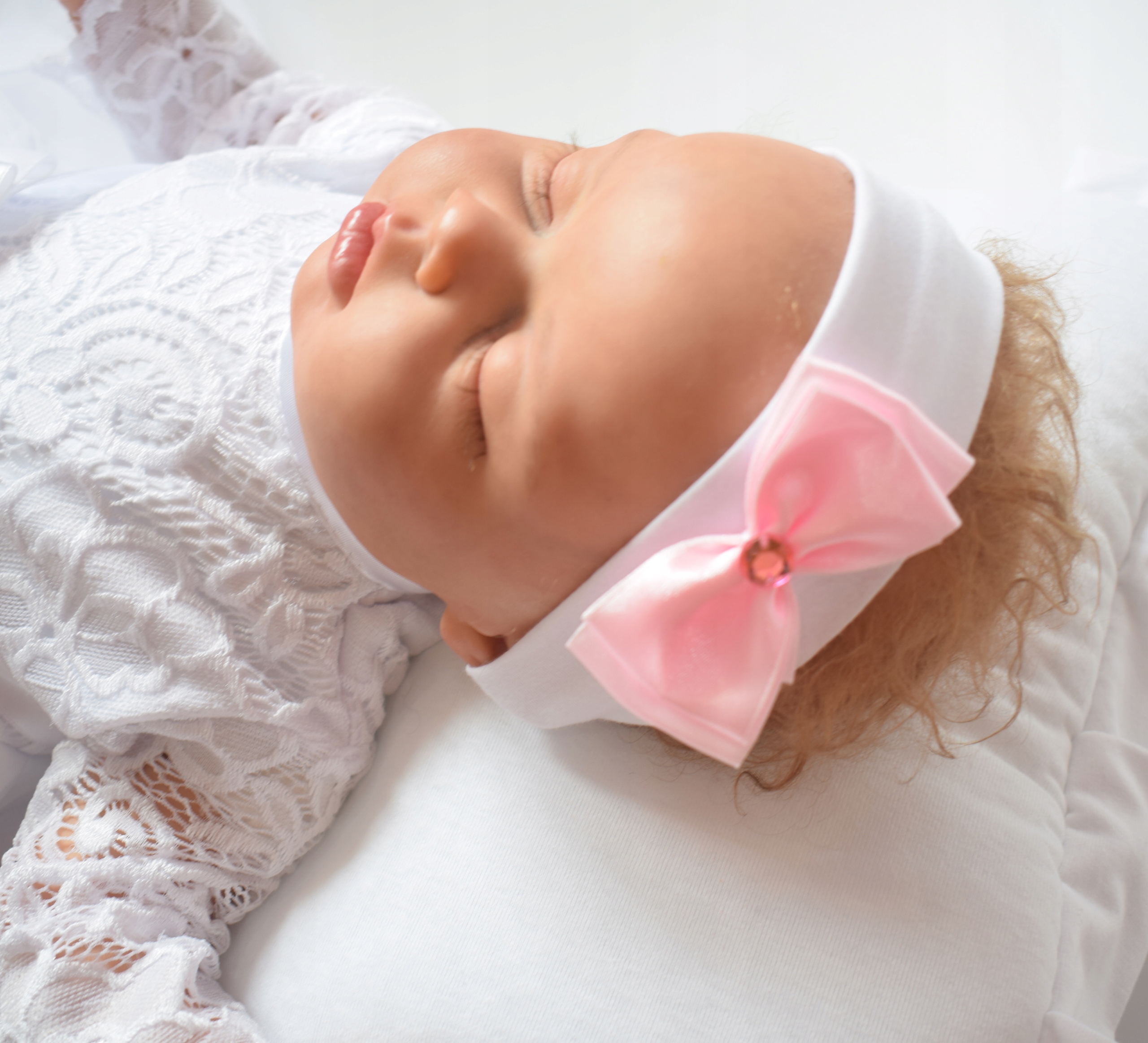 Bawełniana OPASKA KOKARDKA dla Księżniczki Chrzest Rozmiar 36-50 cm