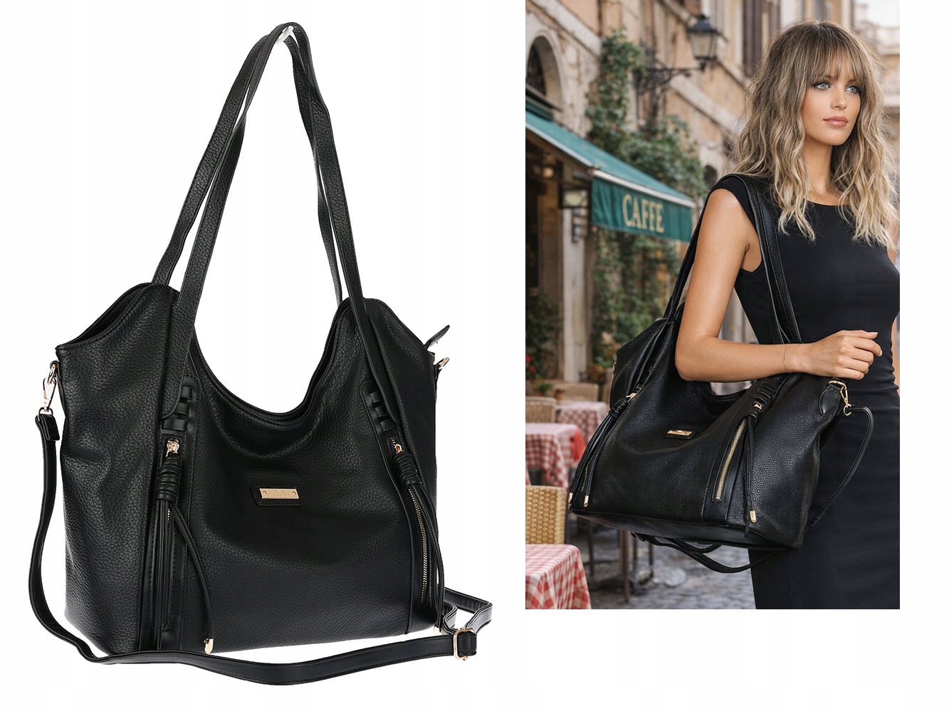 Dámská taška Shopper Taška přes rameno velká, prostorná CH2163 Černá