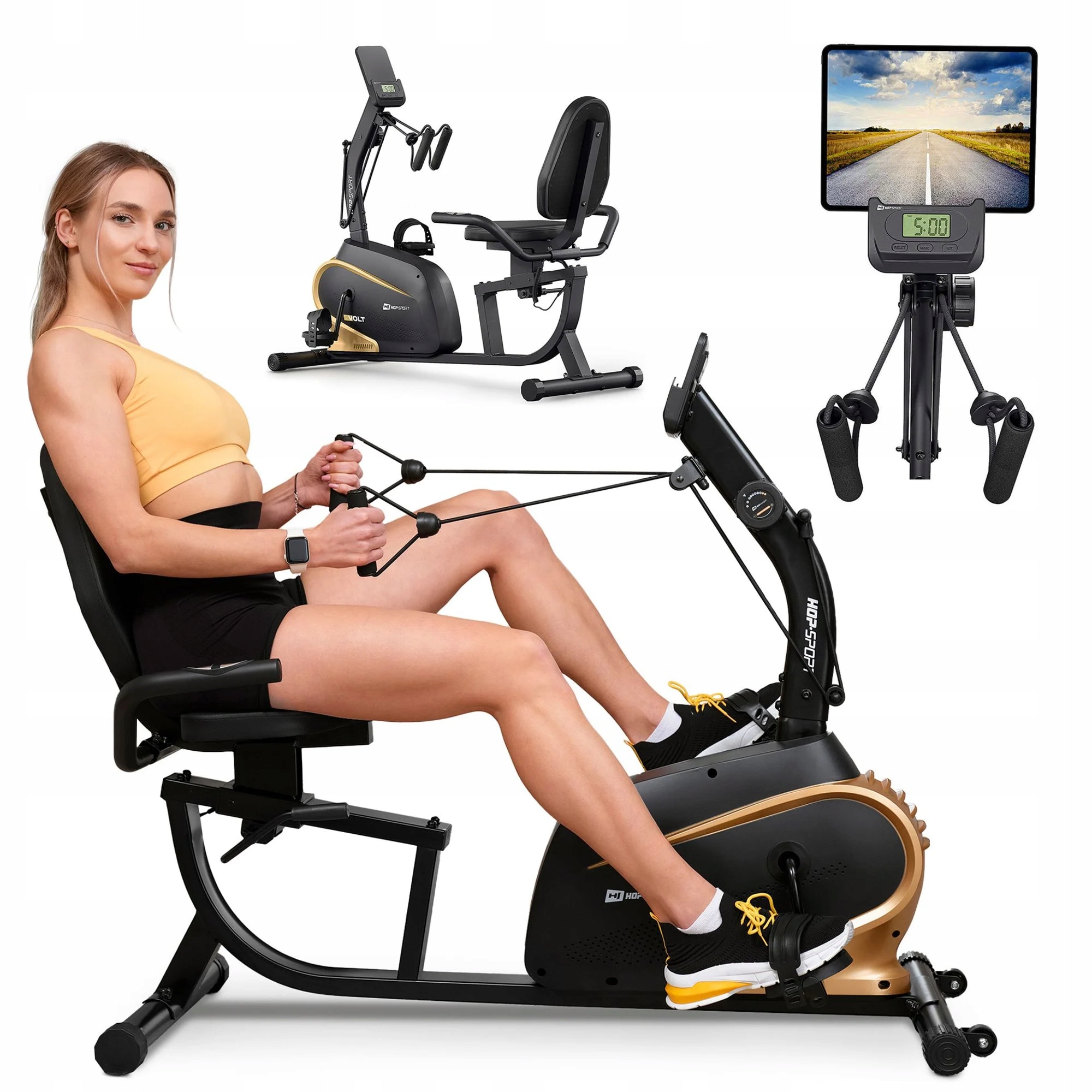 Rower Treningowy Poziomy Leżący z Ekspanderami Rowerek Stacjonarny z Pulsem