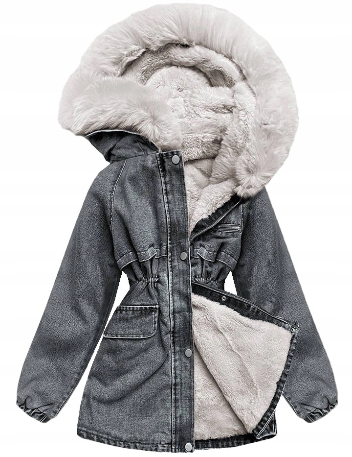 Džínová Bunda S Kožešinou BR8048 Černá/ecru XXL (44)