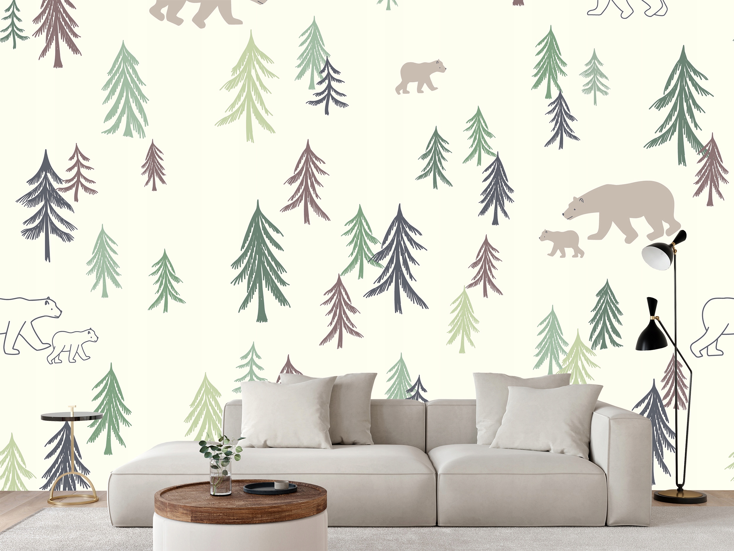 Fototapeta Stromy A Medvědi Kreslící Les – 450 x 300 cm