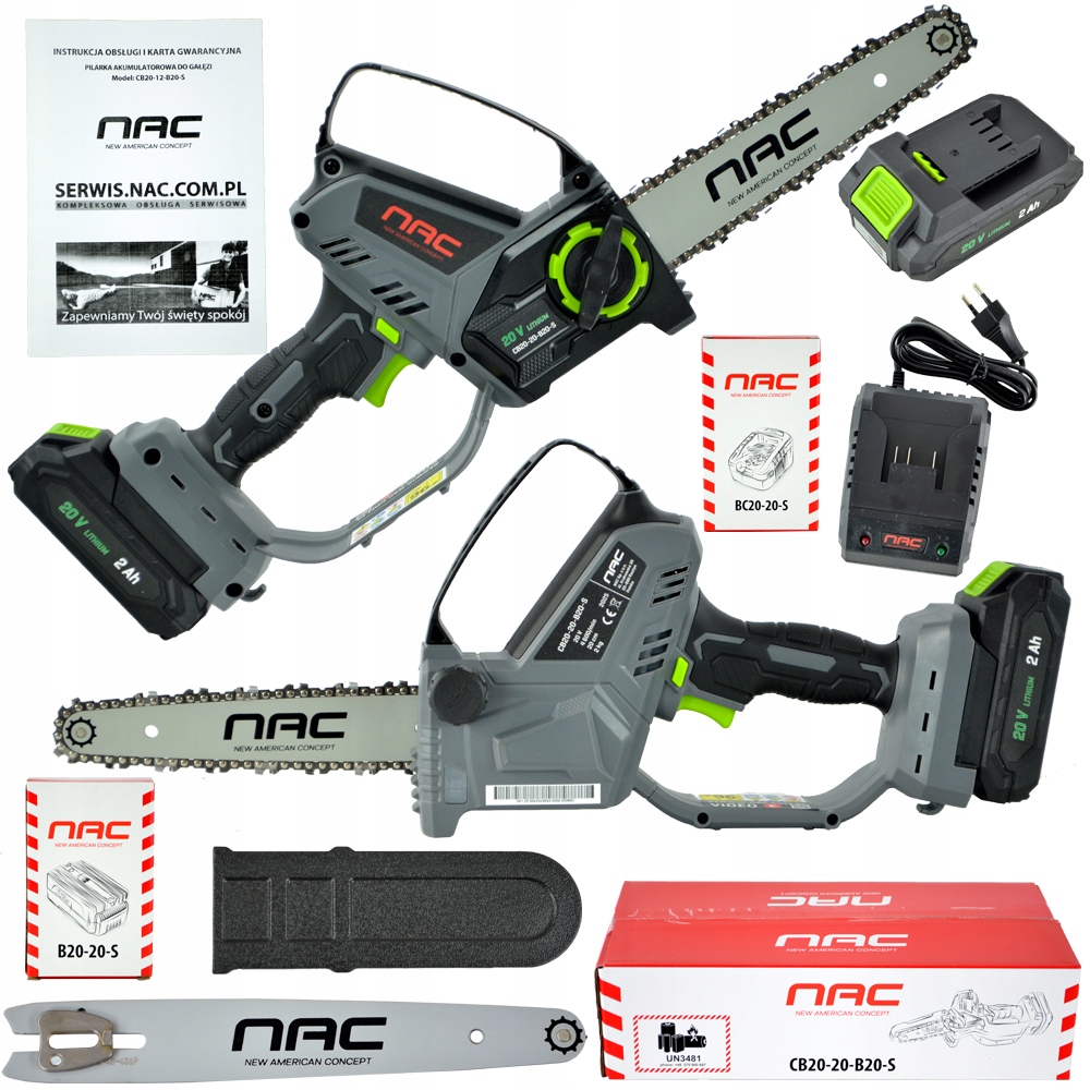 Pilarka Piła Akumulatorowa Do Gałęzi Nac 20 V 2 Ah Pompa Smarująca 20 CM