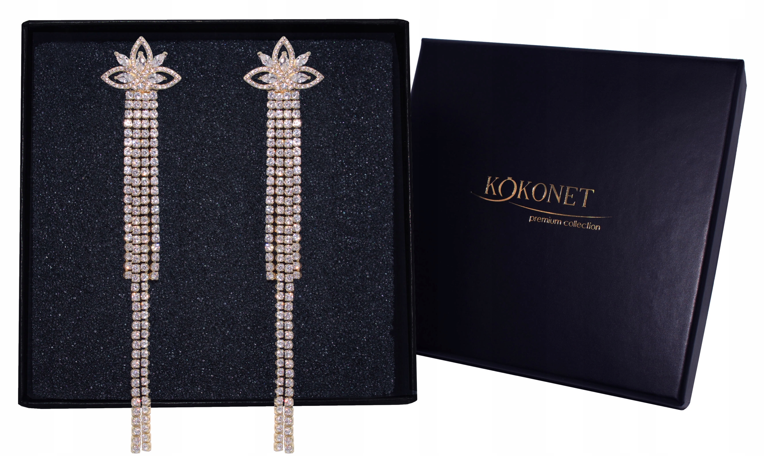 Dlouhé svatební náušnice zlaté s řetízkovými lístky