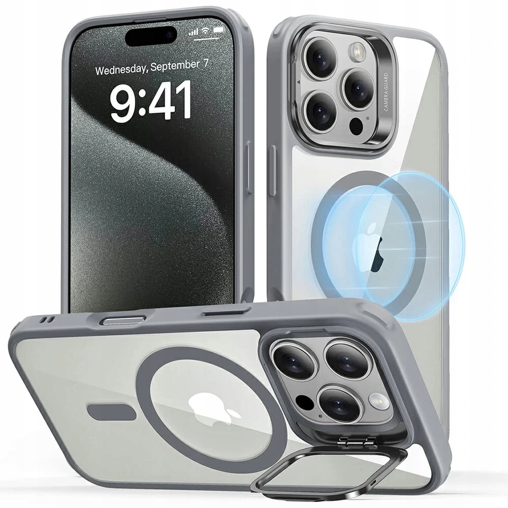 Esr Classic Hybrid HaloLock Etui ze stojakiem 16 szare, przezroczyste