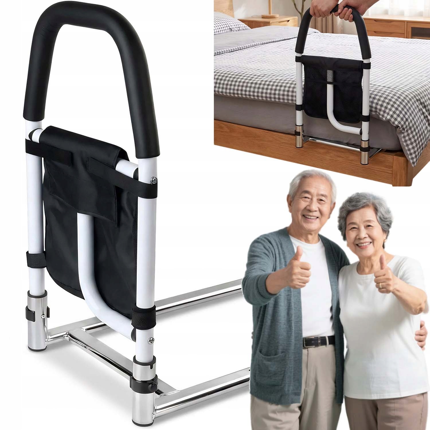 Poręcz Do Łóżka Regulowana Zabezpieczająca Z Torba Do Przechowywania