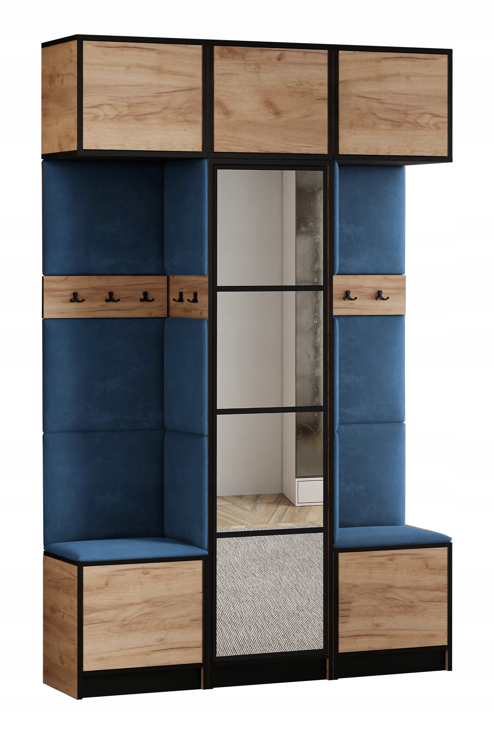 Šatní skříň s nástavcem Costa 16 dub craft modrá tkanina, sedák