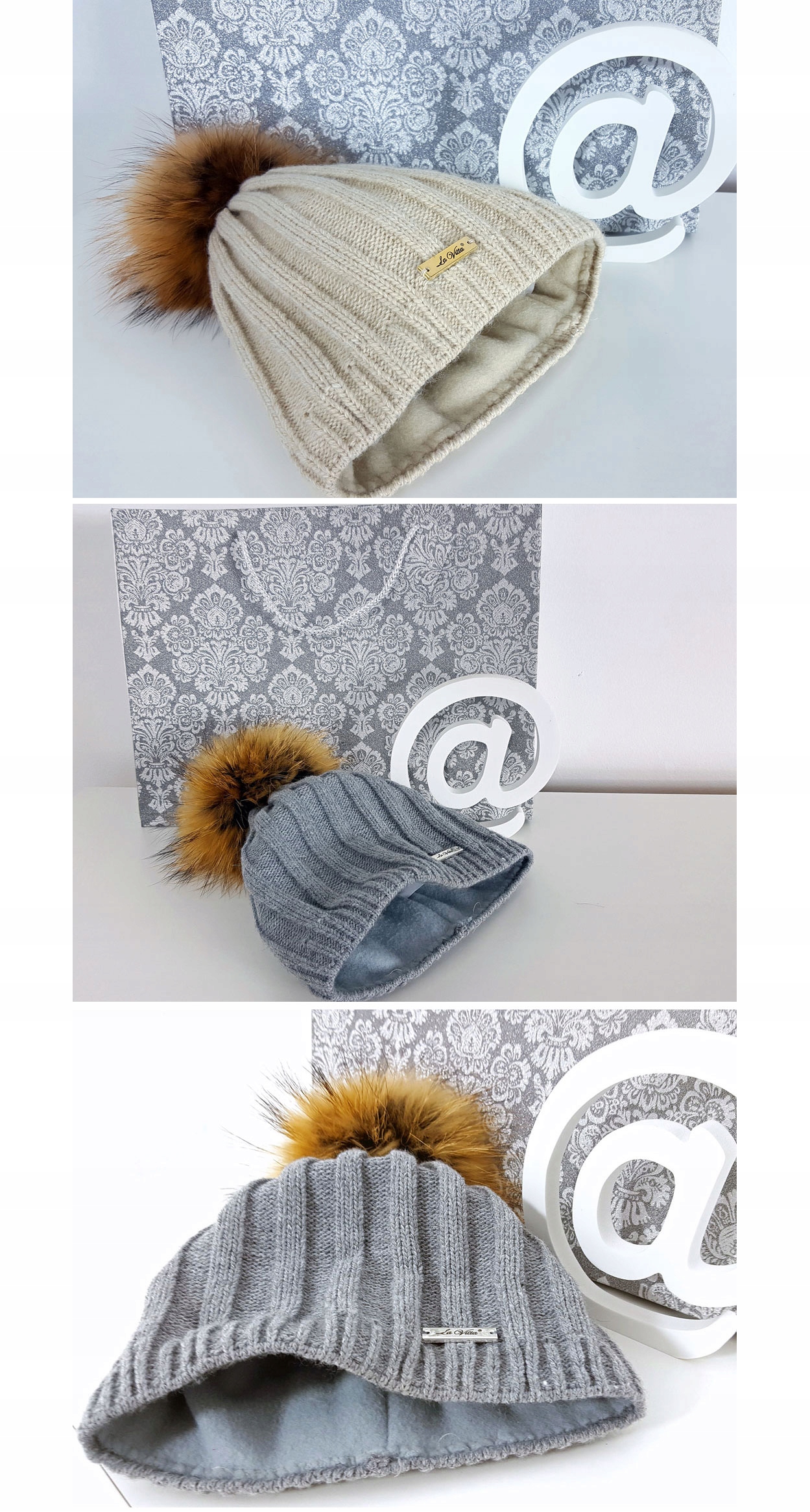 ALICE CZAPKA ZIMOWA MEGA POMPON JENOT KASZMIR WOOL Kolor szary